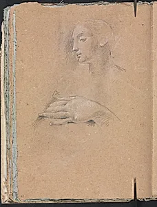 Verona Sketchbook: Female head and left hand (page 42) by Francesco Lorenzi (Italian, 1723–1787)