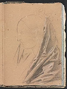 Verona Sketchbook: Female head with drapery  (page 81) by Francesco Lorenzi (Italian, 1723–1787)