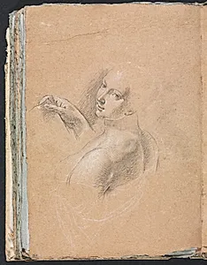 Verona Sketchbook: Female nude looking over left shoulder (page 74) by Francesco Lorenzi (Italian, 1723–1787)