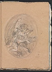 Verona Sketchbook: Figure with child in roundel (page 67) by Francesco Lorenzi (Italian, 1723–1787)