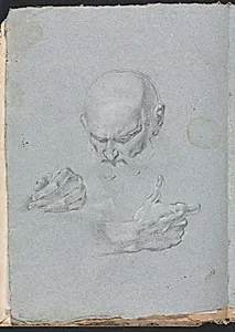Verona Sketchbook: Head of a man with hands (page 8) by Francesco Lorenzi (Italian, 1723–1787)