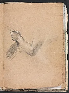 Verona Sketchbook: Left arm and hand (page 75) by Francesco Lorenzi (Italian, 1723–1787)