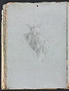 Verona Sketchbook: Male nude head and shoulders from behind (page 62) by Francesco Lorenzi (Italian, 1723–1787)
