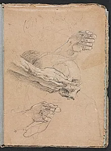 Verona Sketchbook:Study of hands and skull (page 21) by Francesco Lorenzi (Italian, 1723–1787)