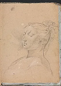 Verona Sketchbook: Woman with closed eyes (page 15) by Francesco Lorenzi (Italian, 1723–1787)