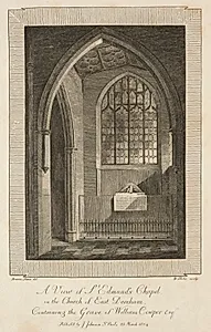 View of St. Edmund's Chapel in the Church of East Dereham, containing the Grave of William Cowper Esquire by William Blake (British, 1757–1827)