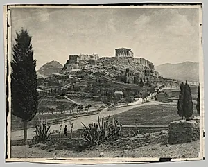 View of the Acropolis (walking man in foreground) by Adolphe Braun & Co. (French, 1845–1894)