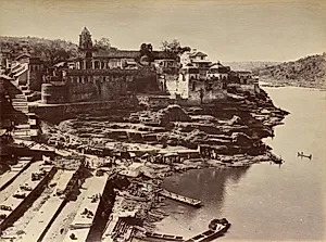 View of the Riverbank of the Narmada at Omkareshwar by Raja Deen Dayal (Indian, 1844–1905)