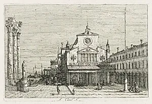 Views:  Three Columns and a Statue on the Sea Coast by Antonio Canaletto (Italian, 1697–1768)