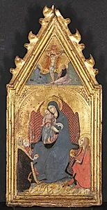 Virgin and Child Adored by Saints Mary Magdalene and Nicolas of Bari;  Christ Crucified with the Virgin and Saint John the Evangelist by Sano di Pietro (Italian, 1406–1481)