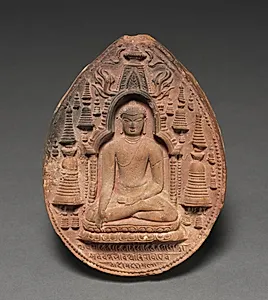 Votive Plaque with Figure of the Buddha, Temple at Bodhgaya, and Stupas by Unknown Artist