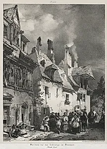 Voyages pittoresques et romantiques dans l'ancienne France,  Franche-Comté:  Vue d'une rue des faubourgs de Besançon