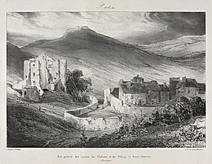 Voyages pittoresques et romantiques dans l'ancienne France, Auvergne:  Ruines du château et du village de Saint Nectaire by Eugène Isabey (French, 1803–1886)