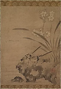 Wagtails and Narcissus by Eison (Japanese)