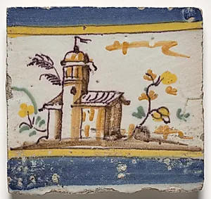 Wall Tile- Building with Tower by Unknown Artist