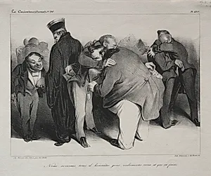 We are all honest men, so let us embrace and be done with it by Honoré Daumier (French, 1808–1879)