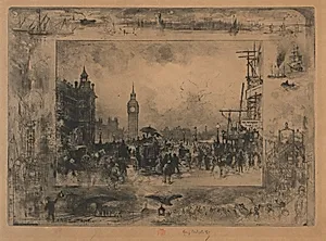 Westminster Bridge, or Westminster Tower by Félix Hilaire Buhot (French, 1847–1898)