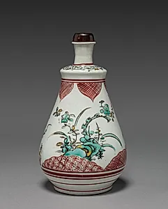 Wine Bottle with Plum and Pine Tree Design: Ko Imari Type by Unknown Artist