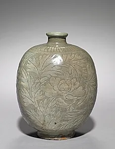 Wine Flask with Incised and Sgraffito Peony Design by Unknown Artist