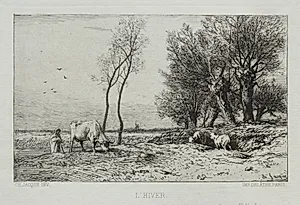 Winter by Charles-Émile Jacque (French, 1813–1894)