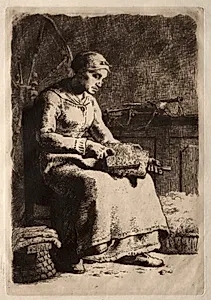Woman Carding Wool by Jean-François Millet (French, 1814–1875)