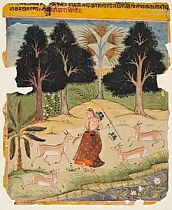 Woman Feeding Deer: Todi Ragini, from a Ragamala by Unknown Artist