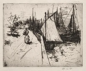 Woman on Quay, Honfleur by John Henry Twachtman (American, 1853–1902)