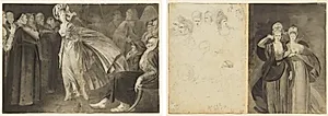 Woman Standing among the Friars (recto) Sketches of Heads (verso, left); Two Women (verso, right)