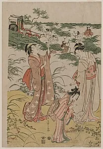 Women Chasing Crickets on an Autumn Moor by Chōbunsai Eishi (Japanese, 1756–1829)