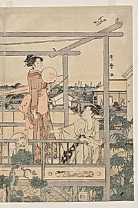 Women Hanging Laundry to Dry on a Balcony by Kitagawa Utamaro (Japanese, c. 1754–1806)