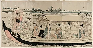Women in a Pleasure Boat on the Sumida River by Chōbunsai Eishi (Japanese, 1756–1829)