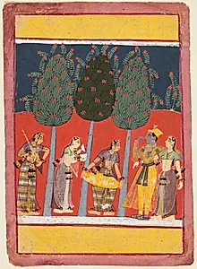 Women Play Music for Radha and Krishna: Chitrini Nayika, from a Rasikapriya by Unknown Artist
