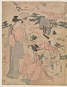 Women Viewing Cherry Blossoms at Asukayama by Katsukawa Shunchō (Japanese)