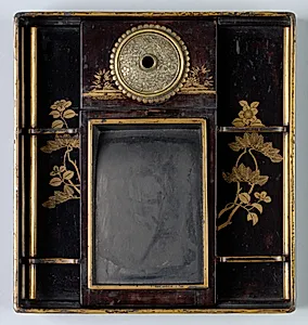 Writing Box (Suzuribako) with Design of Pine, Camellia, and Bamboo (base) by Unknown Artist