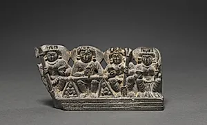 Yama as Dharma, the Judge of the Deceased with His Consorts (miniature stele) by Unknown Artist