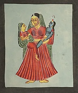 Yasoda Holding Krishna and Radha by Unknown Artist