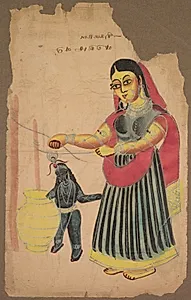 Yasoda with Krishna Churning Butter by Unknown Artist