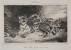 Young Tiger Playing with its Mother by Eugène Delacroix (French, 1798–1863)