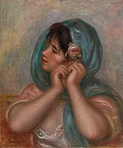 Young Woman Arranging Her Earring by Pierre-Auguste Renoir (French, 1841–1919)