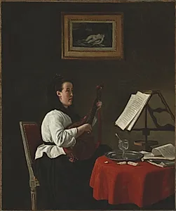 Young Woman with a Mandolin, Portrait of Louison Köhler by François Bonvin (French, 1817–1887)