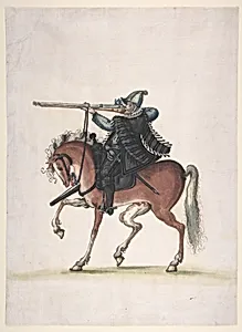 Drawing of a Mounted Arquebusier (Soldier on Horseback)