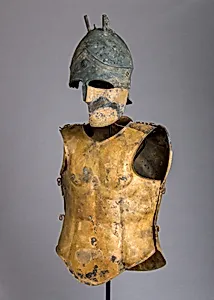 Helmet of the Italo-Chalcidian Type, Anatomical Cuirass, and Left Greave