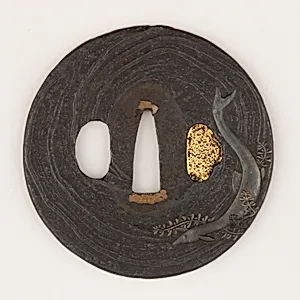 Sword guard (<i>Tsuba</i>) Depicting Icefish Between Seaweed (藻に白魚図鐔)