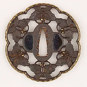 Sword Guard (<i>Tsuba</i>) Depicting Six Connected Butterflies (六つ蝶繋透鐔)