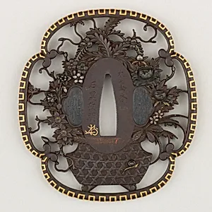 Sword guard (<i>Tsuba</i>) With Flower Basket Motif (花籠透鐔) by 石黒政明 Ishiguro Masaaki