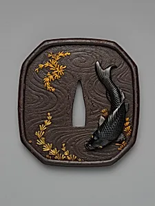 Sword Guard (<i>Tsuba</i>) with the Carp and Seaweed Motif (藻鯉図鐔) by Kansai