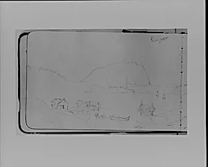 Bay Scene with Mountains and Boats (Red Rock?) (from Sketchbook) by Albert Bierstadt