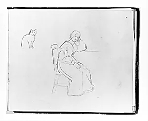 Cat; Seated Woman Leaning on a Table or Ledge (from Sketchbook) by Francis William Edmonds