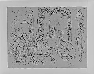 Compositional Study With Man Getting His Feet Washed (from Sketchbook) by Thomas Sully