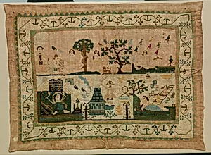Embroidered sampler by Sarah Lawrence